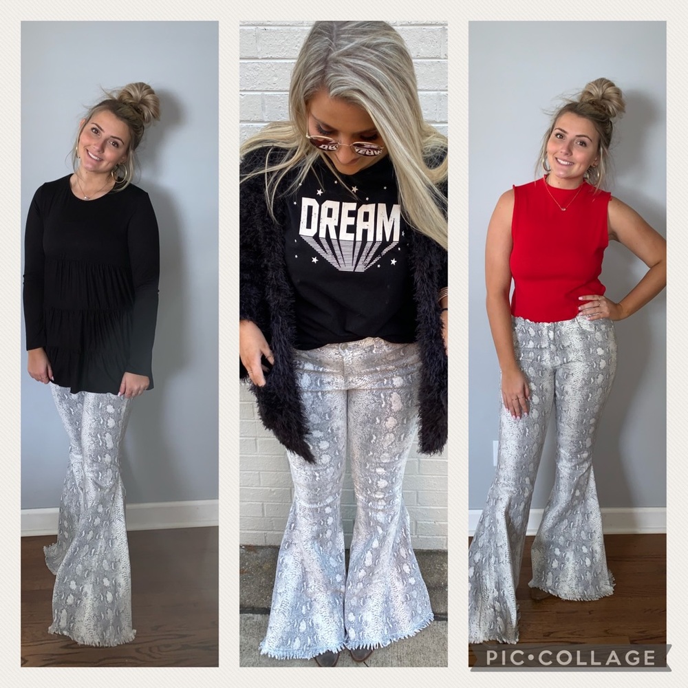 Last One!! Saints & Heart Gray Snakeskin Jean Flares